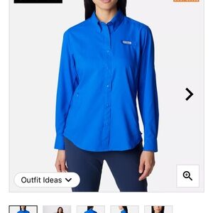Columbia Women's PFG Tamiami long sleeve blouse on Blue